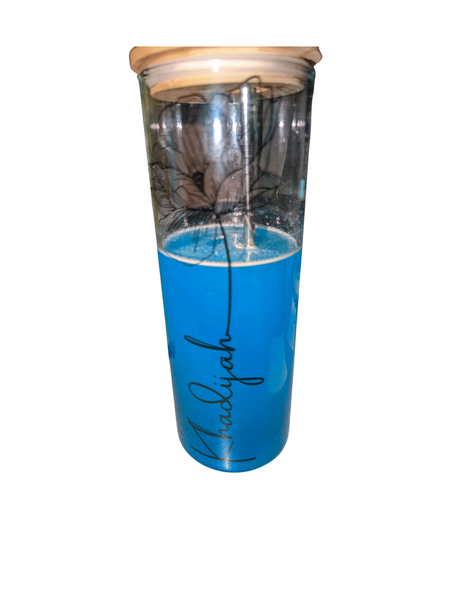 22 oz glass water cup with bamboo lid and straw